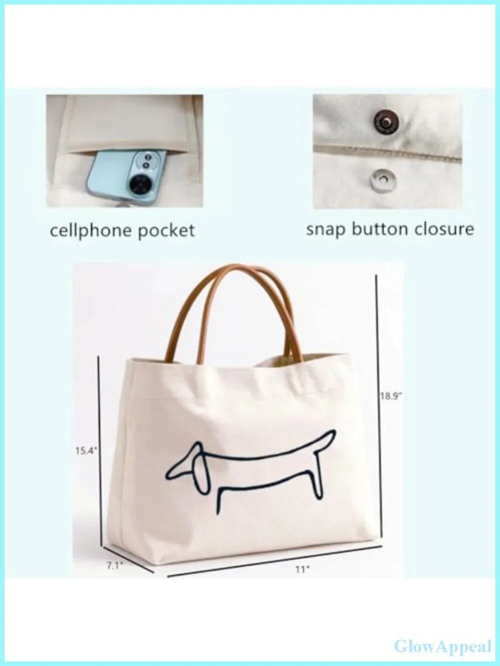 Canvas Tote Bag Dachshund Weiner Dog Lover Purse Casual Whimsical
